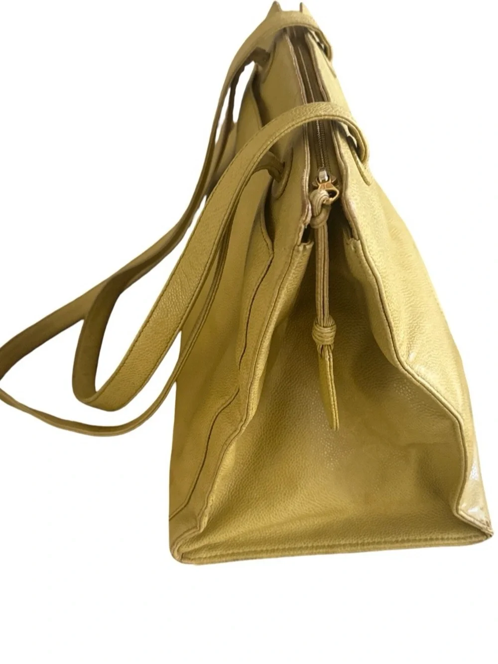 CHANEL CC Caviar Leather Zip Tote Shoulder Gold Beige Large